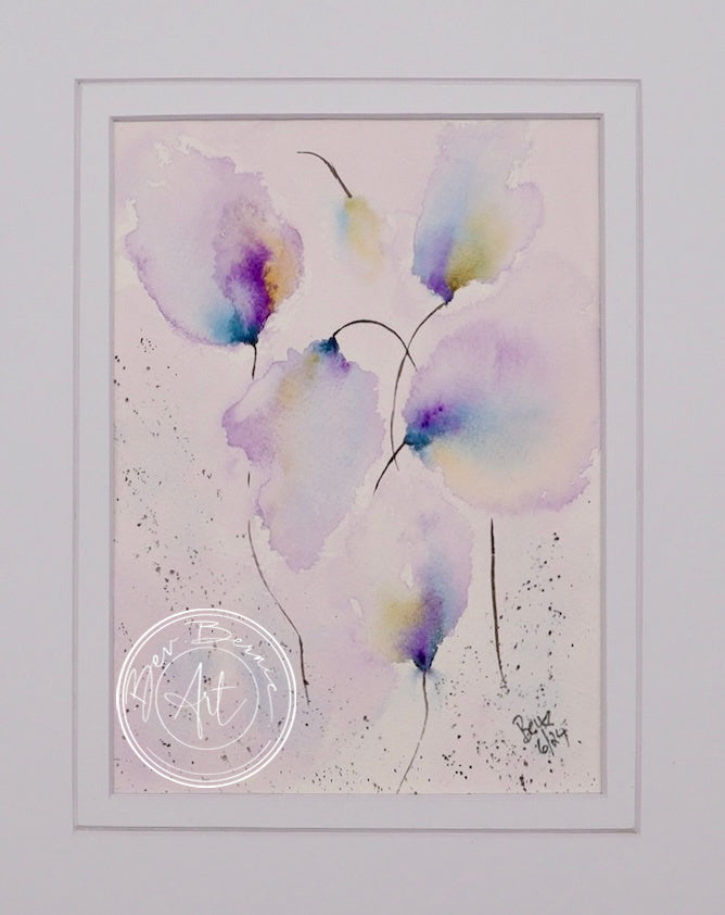 Close-up view of Lavender’s Dream No. 3, showing the delicate lavender floral details in this abstract watercolour painting.