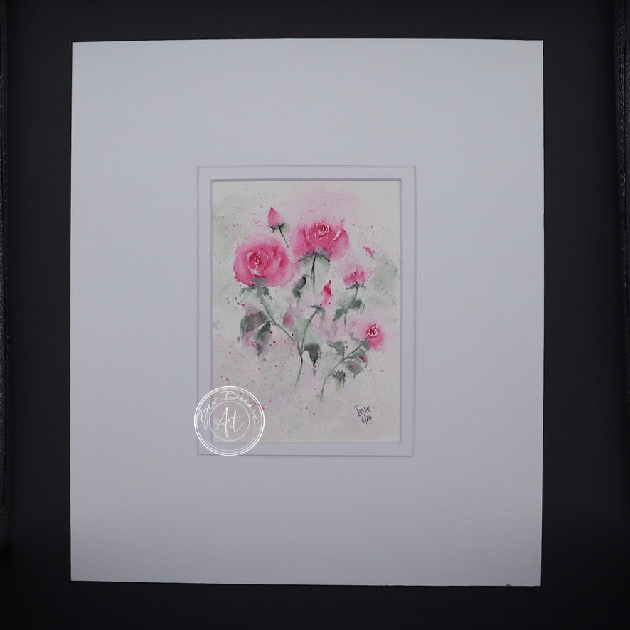 Close-up view of Pink Rose Posy, showcasing the intricate watercolour details of the pink roses.