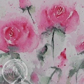 Zoomed-in view of Pink Rose Posy, highlighting the delicate brushstrokes and soft colour blending of the pink roses.