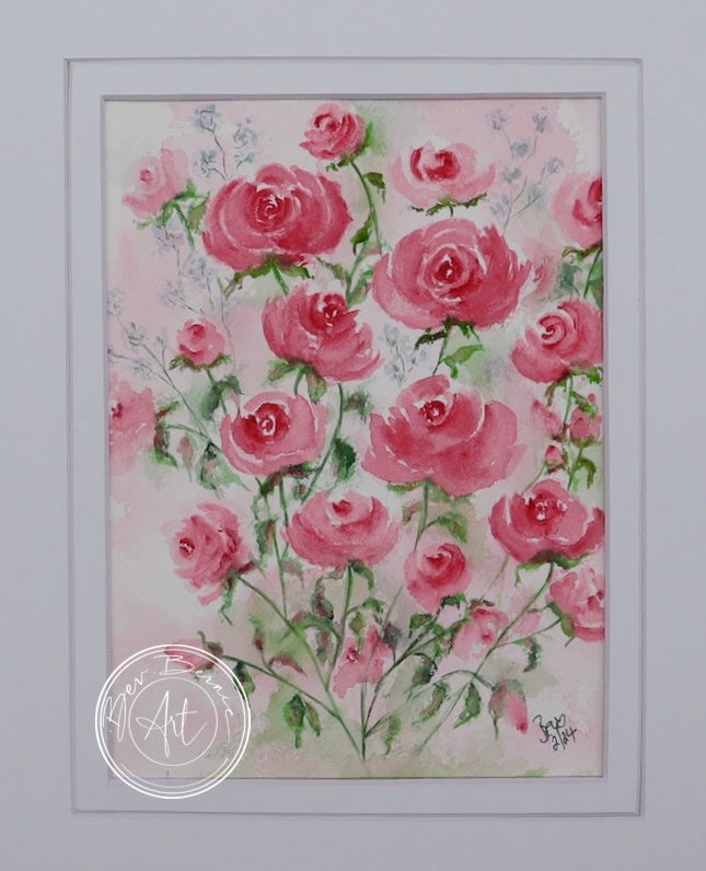 Close-up view of Rose Serenade, highlighting the intricate details of the watercolour pink roses.