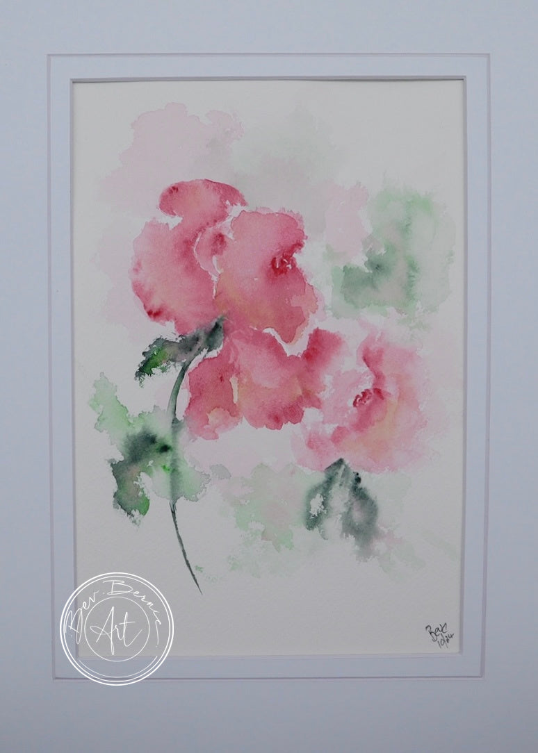 Close-up view of Rosy Grace, showcasing the soft pink blooms and delicate watercolour brushwork.