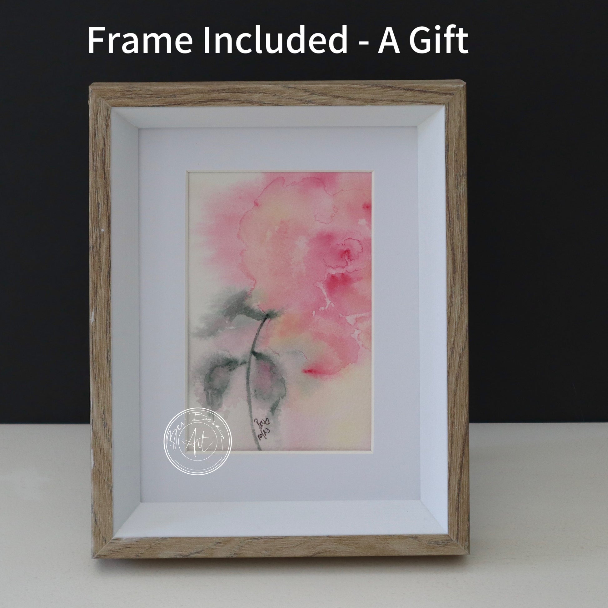 Watercolour painting of a pink rose in a loose, impressionistic style.