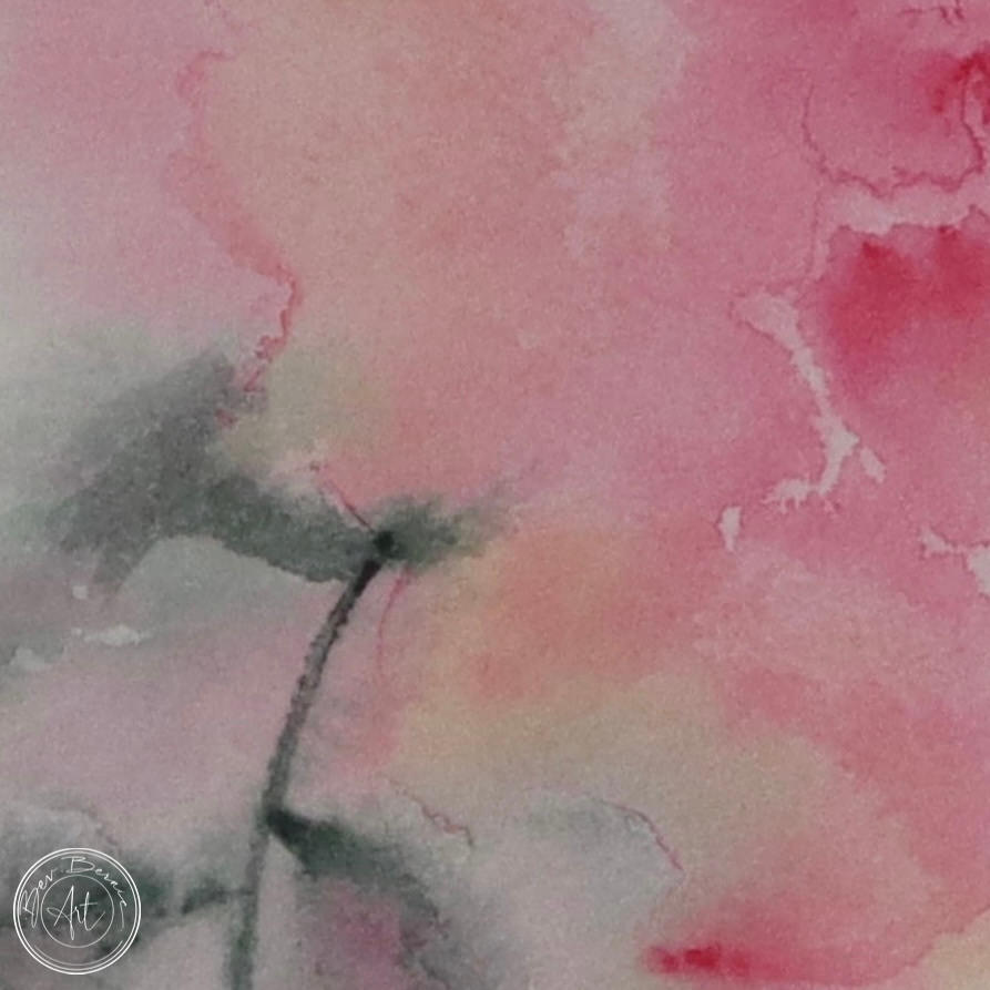Watercolour painting of a pink rose in a loose, impressionistic style.