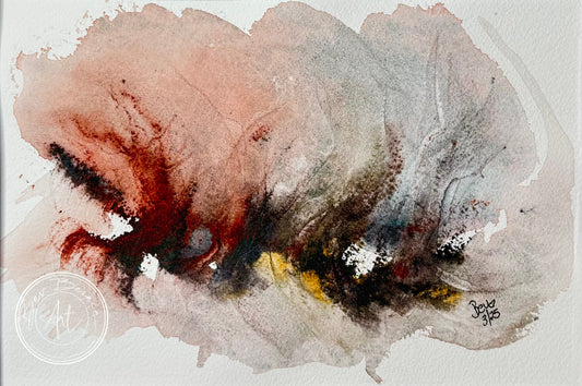 Abstract watercolor painting with smudged colors on a white background