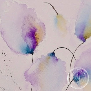 Zoomed-in view of Lavender’s Dream No. 3, highlighting the soft blending of colours and textured brushstrokes in this watercolour artwork.