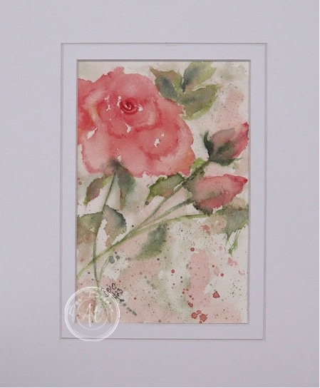 Close-up view of New Beginnings, highlighting the delicate brushwork and soft hues of the pink rose.