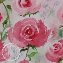 Zoomed-in view of Rose Serenade, showcasing the textured brushstrokes and blending of colours in the pink roses.